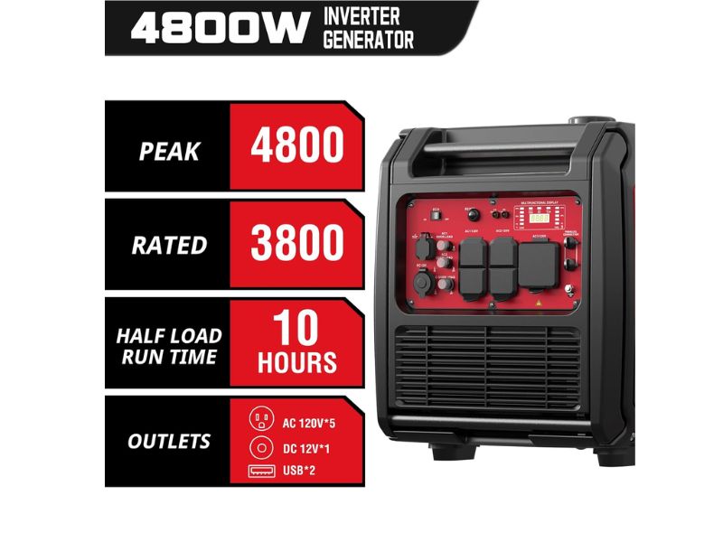 Generador inverter portátil silencioso a gasolina de 4800 Watts Power Smart