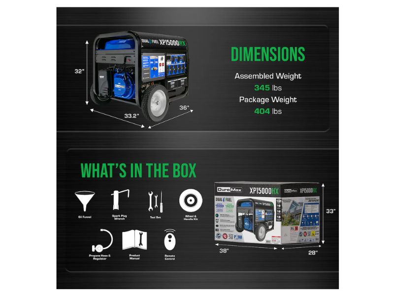 Generador portátil de combustible dual gasolina y propano de 15000 Watts DuroMax XP15000HX