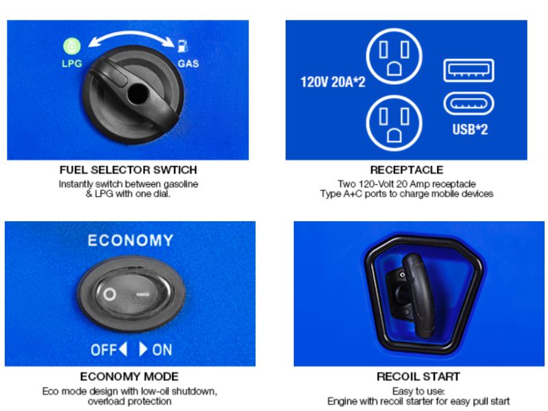Generador inverter silencioso portatil dual Gasolina/propano de 4500 W Bilt Hard