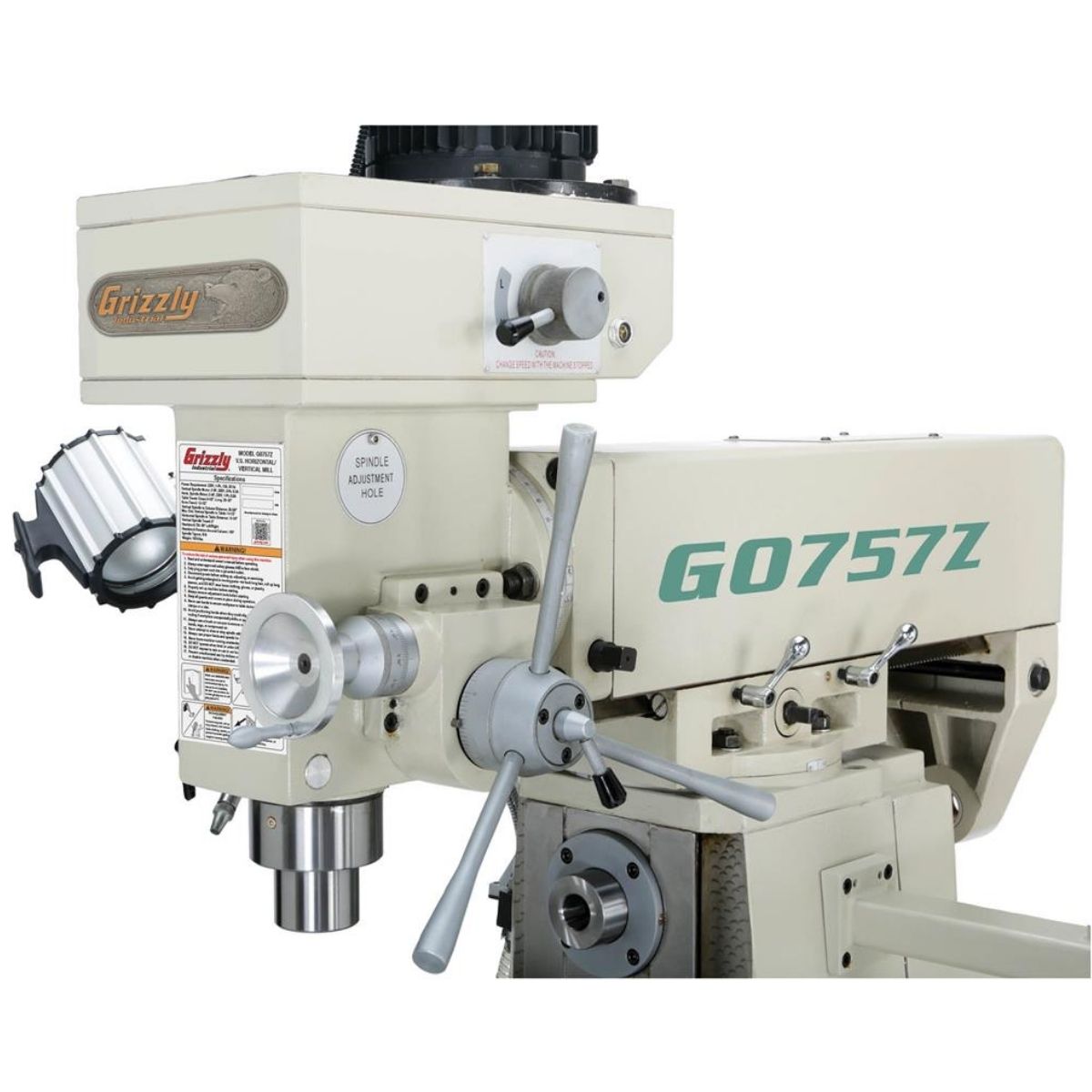 Fresadora horizontal/vertical de 9" x 39" y 3 HP con velocidad variable y visualizador digital de coordenadas (DRO)Grizzly G0757Z