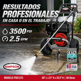 Hidrolavadora a gasolina SIMPSON Pro Series con bomba triplex AAA de 3500 PSI y 2.5 GPM