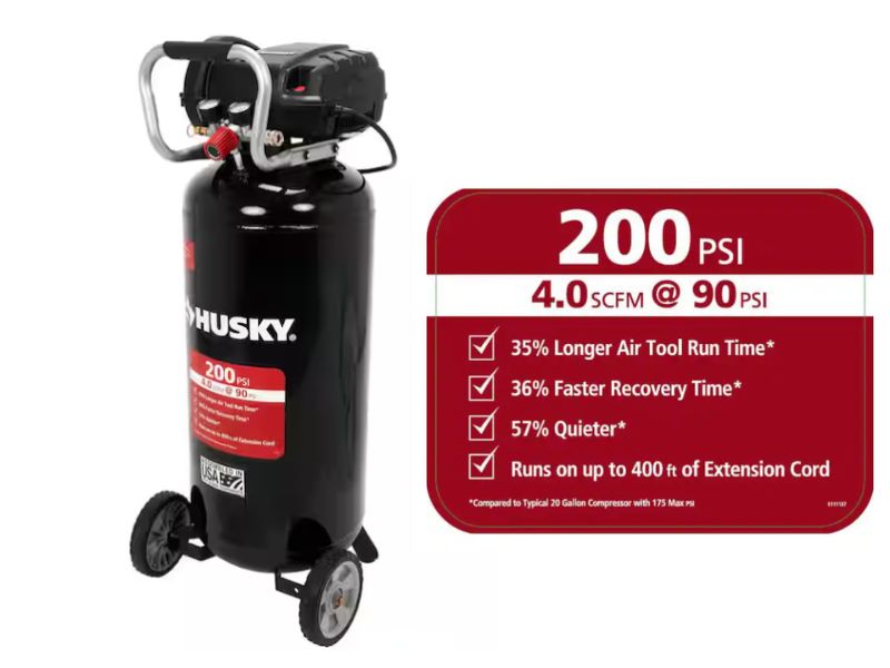 Compresor de aire eléctrico vertical portátil sin aceite de 20 galones y 200 PSI Husky