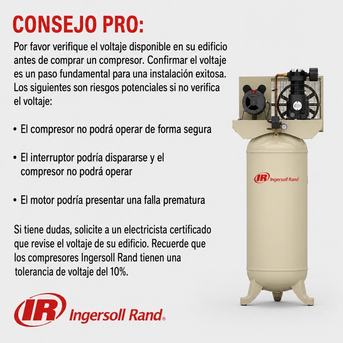 Compresor de aire vertical estacionario de 60 Gal y 135 PSI 230 V Ingersoll Rand SS3L3