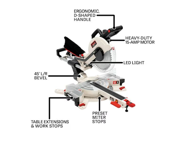 Sierra de inglete de doble bisel deslizante de 12" y guia laser Jet JT9-707212
