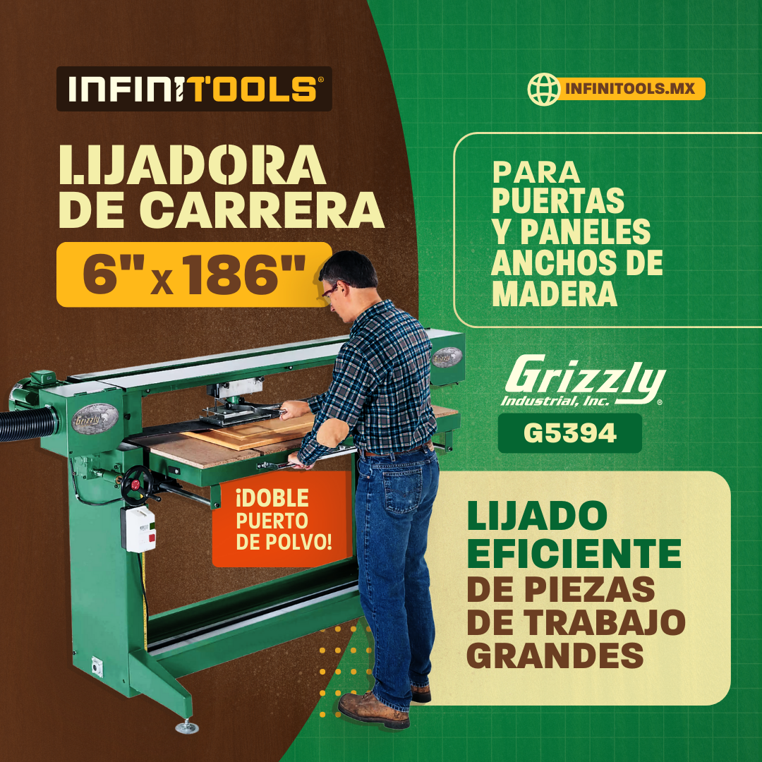 Lijadora de carrera para puertas y paneles anchos de madera de 6" x 186" Grizzly G5394