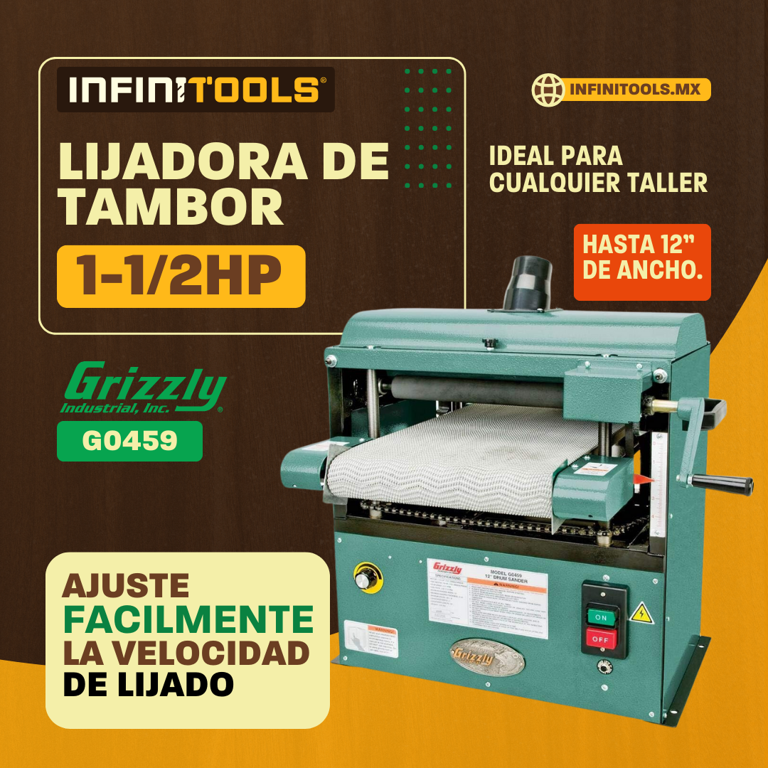 Lijadora de tambor de 12" y 1-1/2 HP Grizzly G0459