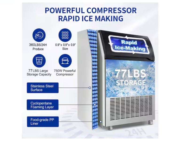 Maquina de hielo comercial de 360 lbs/24 hrs 163 Kgs/dia Velivi