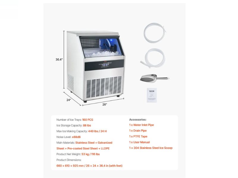 Maquina de hielo comercial de 440 lbs/200 kgs /dia Vevor SSX360V