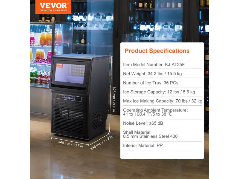 Máquina de hielo comercial de 32 kg/día - 70 lbs/24 hrs Vevor KJ-AT25F