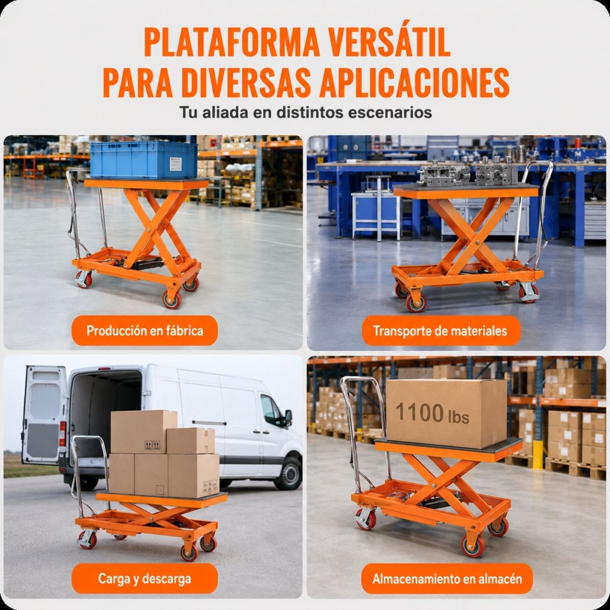 Carro con mesa elevadora hidraulica de capacidad de 1100 lbs / 500 kgs Vevor TFD50