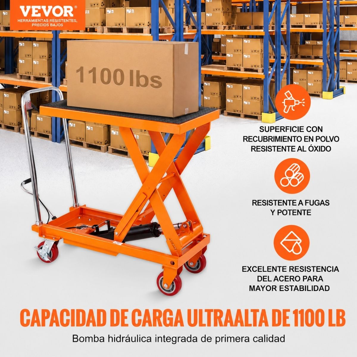 Carro con mesa elevadora hidraulica de capacidad de 1100 lbs / 500 kgs Vevor TFD50