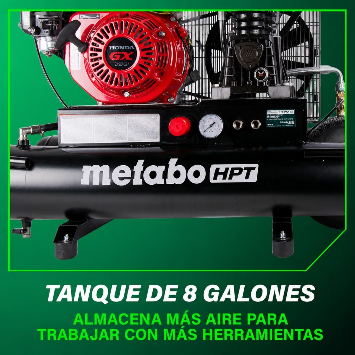 Compresor de aire con ruedas tipo carretilla a gasolina 8 galones Metabo HPT EC2510E