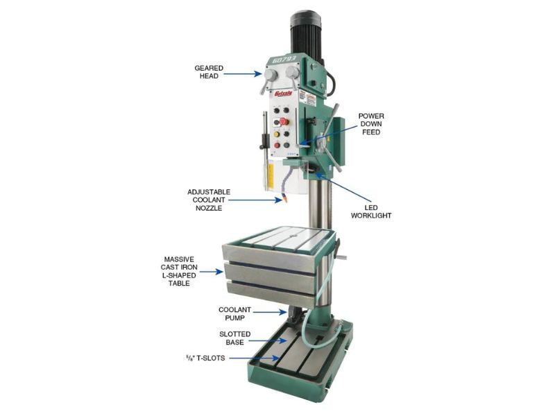 Taladro de columna de servicio pesado de 27-1/2" con roscado y mesa en L Grizzly G0793