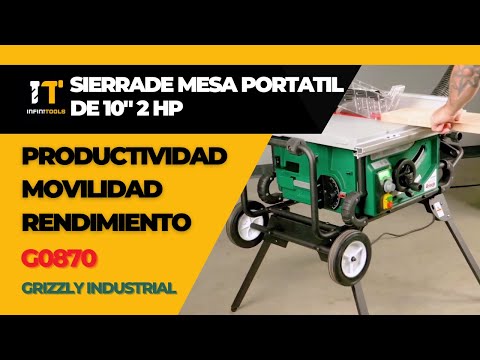 Sierra de mesa portátil tipo contratista de 10" con soporte de rodillos y 2 HP Grizzly G0870