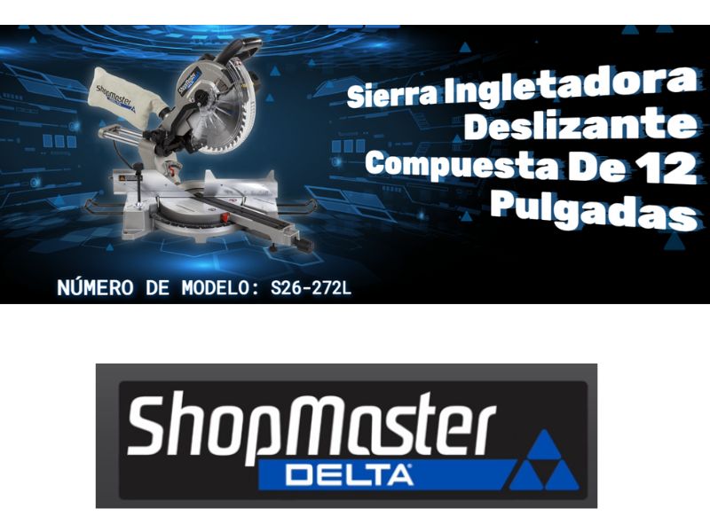 Sierra de inglete deslizante de un bisel de 12" y 15 Amp con guía laser Delta Shopmaster S26-272L