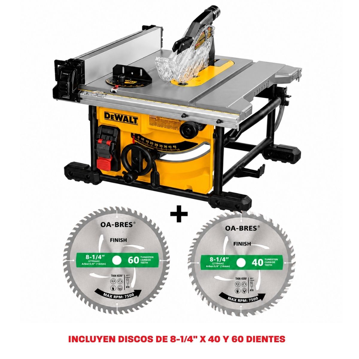 Sierra de mesa portatil de 8-1/4" Dewalt DWE7485 + 2 discos OA-BRES de 40 y 60 dientes