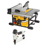 Sierra de mesa portatil de 8 1/4" y 15 Amp Dewalt DWE7485 + clavadora shop fox W1774 Cal 18