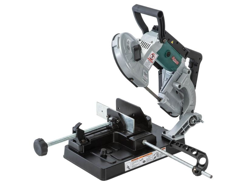 Sierra de cinta portátil para cortar metal  de 4-1/2" con soporte Grizzly T34441