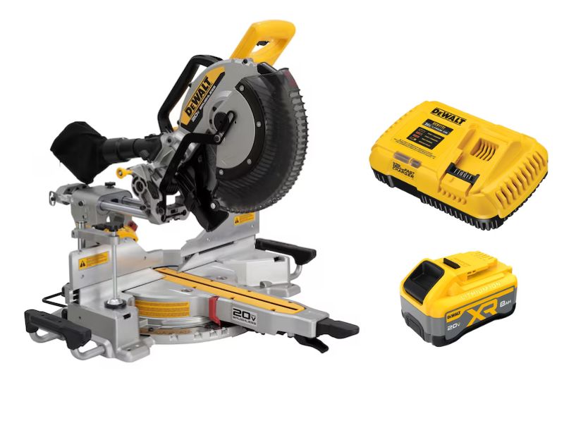 Sierra de inglete de doble bisel telescopica inhalambrica de 12" incluye cargador y pila Dewalt DCS785B