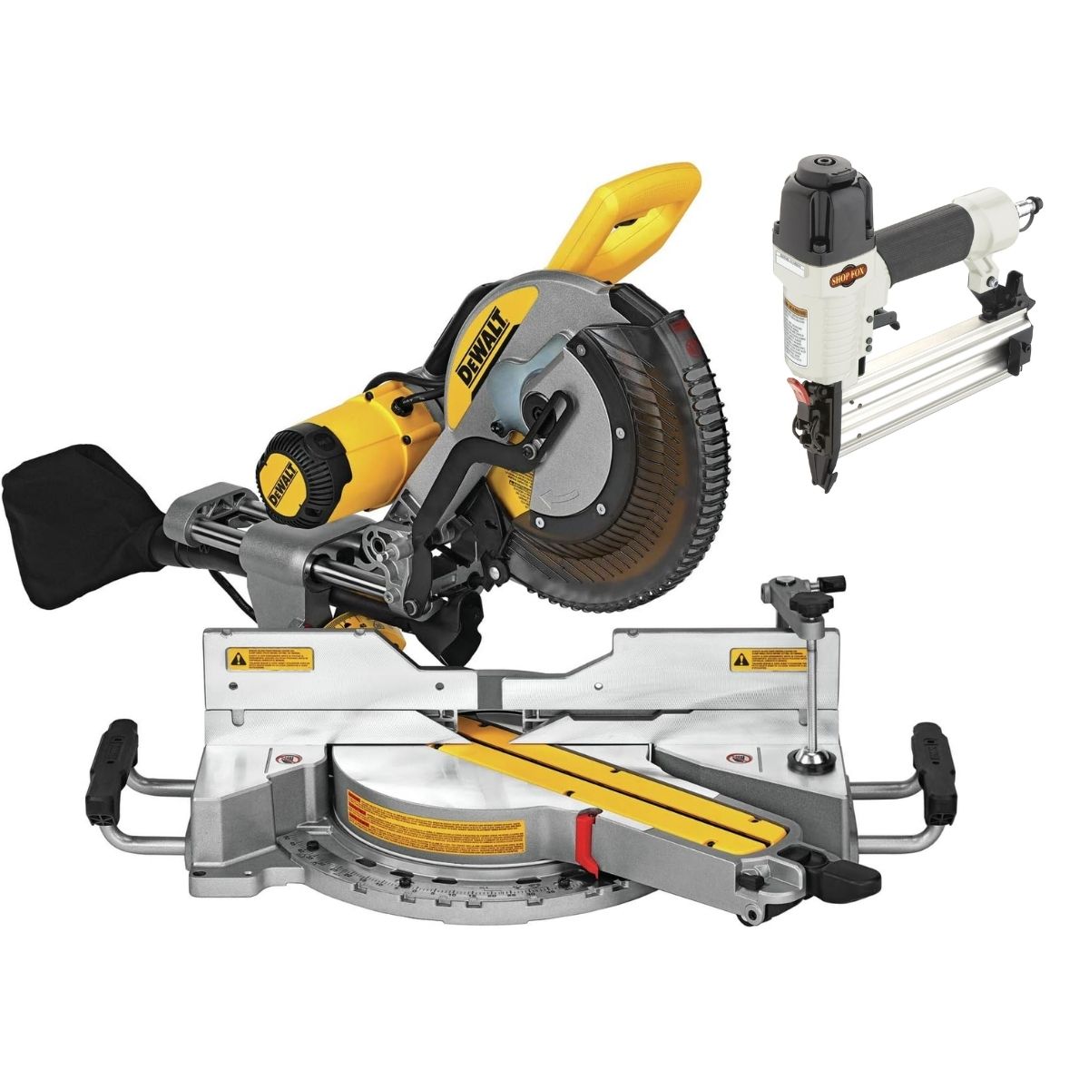 SIerra de inglete de 12" doble bisel Dewalt DWS779 + Clavadora shop Fox Cal 18 W1774