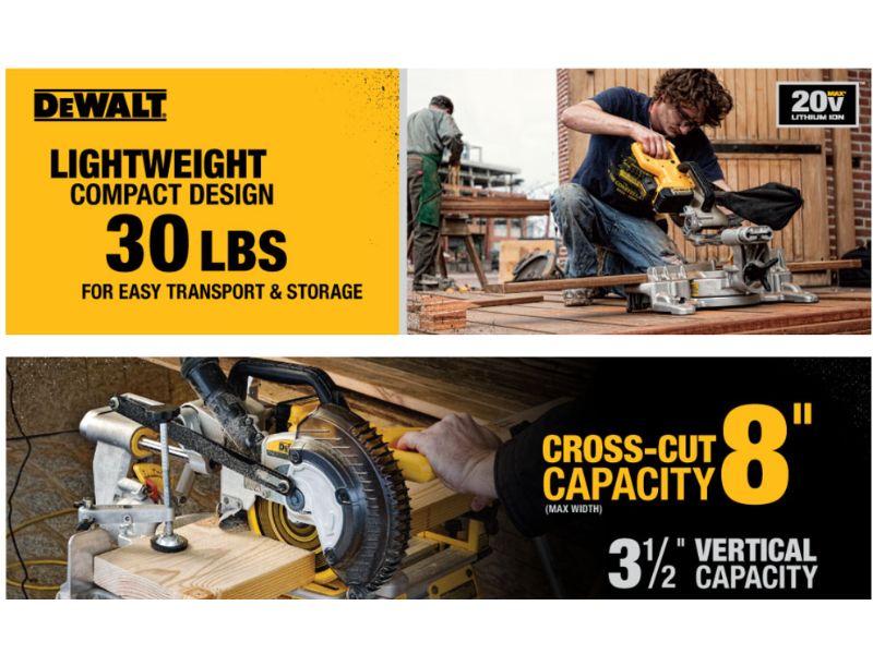 Sierra de inglete inhalambrica de 7-1/4" telescopica con bateria y cargador Dewalt DCS361M1