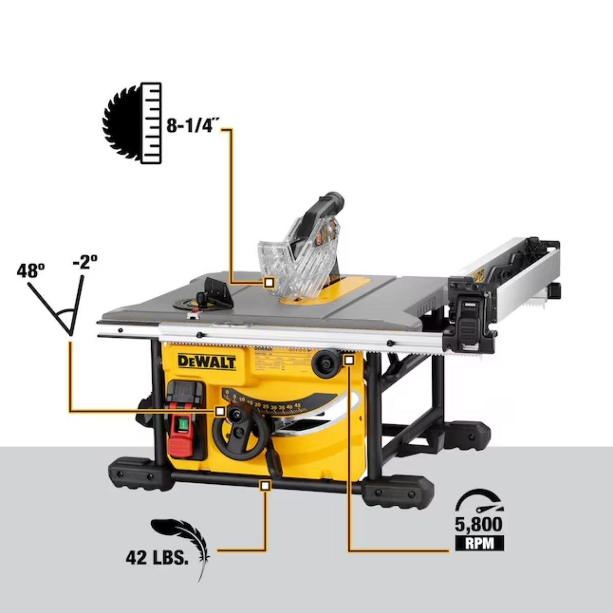 Sierra de mesa portatil de 8-1/4" con soporte Dewalt DWE7485WS + 3 discos extra de 24, 40 y 60 dientes