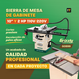 Sierra de mesa de gabinete de 10" y 2 HP a 110V/220V Grizzly G0899