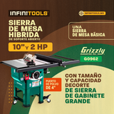 Sierra de mesa híbrida de soporte abierto de 10" y 2 HP Grizzly G0962