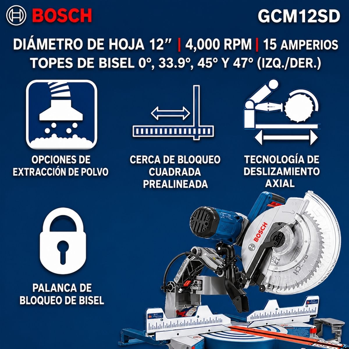 Sierra ingletadora compuesta deslizante de doble bisel de 12" Bosch GCM12SD