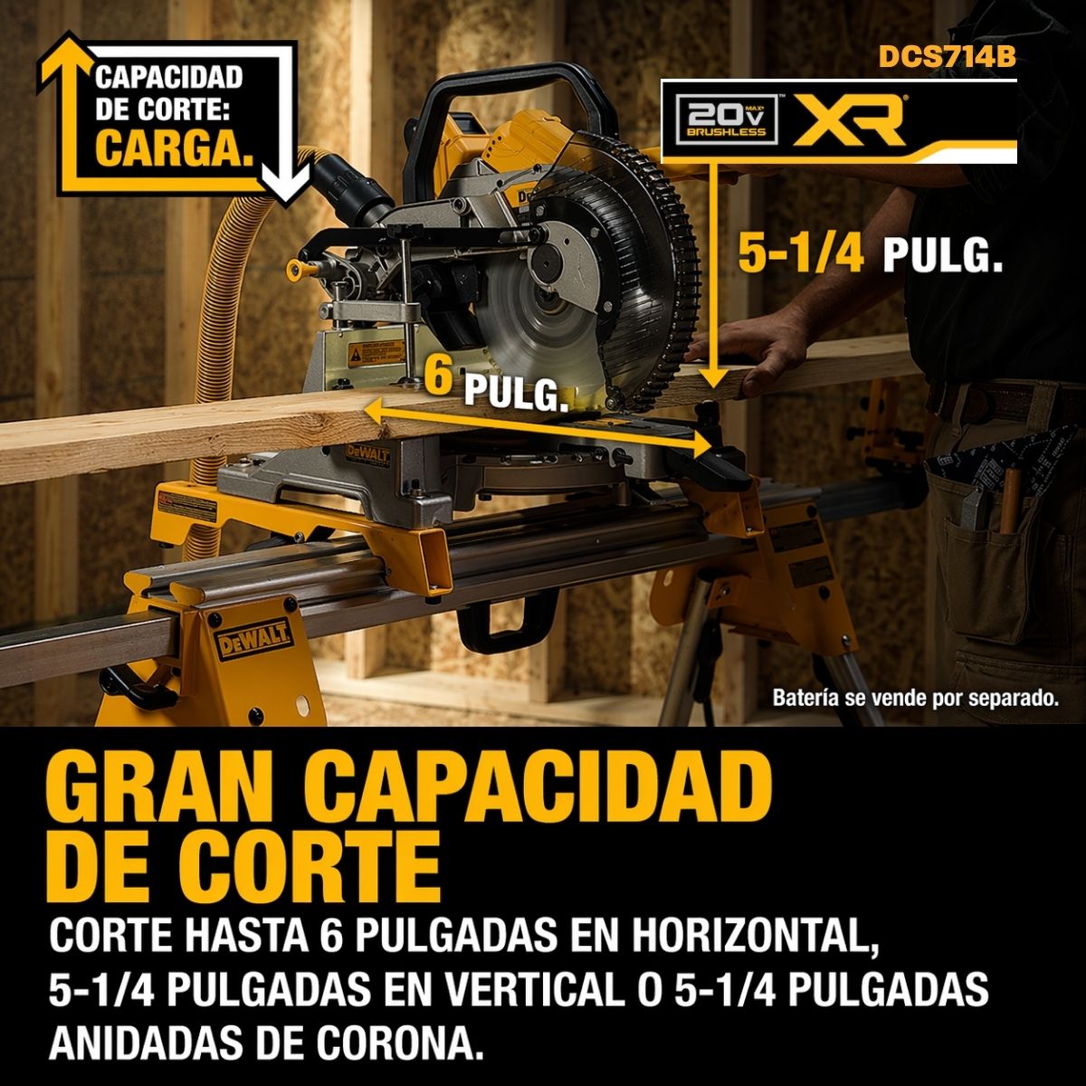Sierra de inglete inalambrica de 10" doble bisel 20V XR Dewalt DCS714B + bateria 5AH