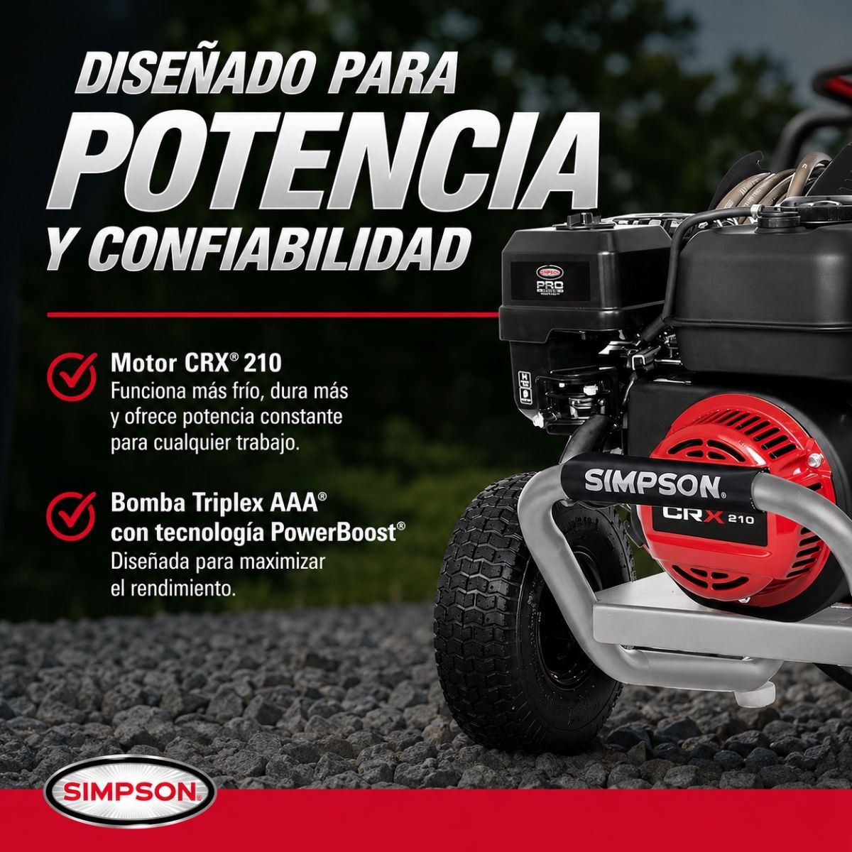 Hidrolavadora a gasolina SIMPSON Pro Series con bomba triplex AAA de 3500 PSI y 2.5 GPM