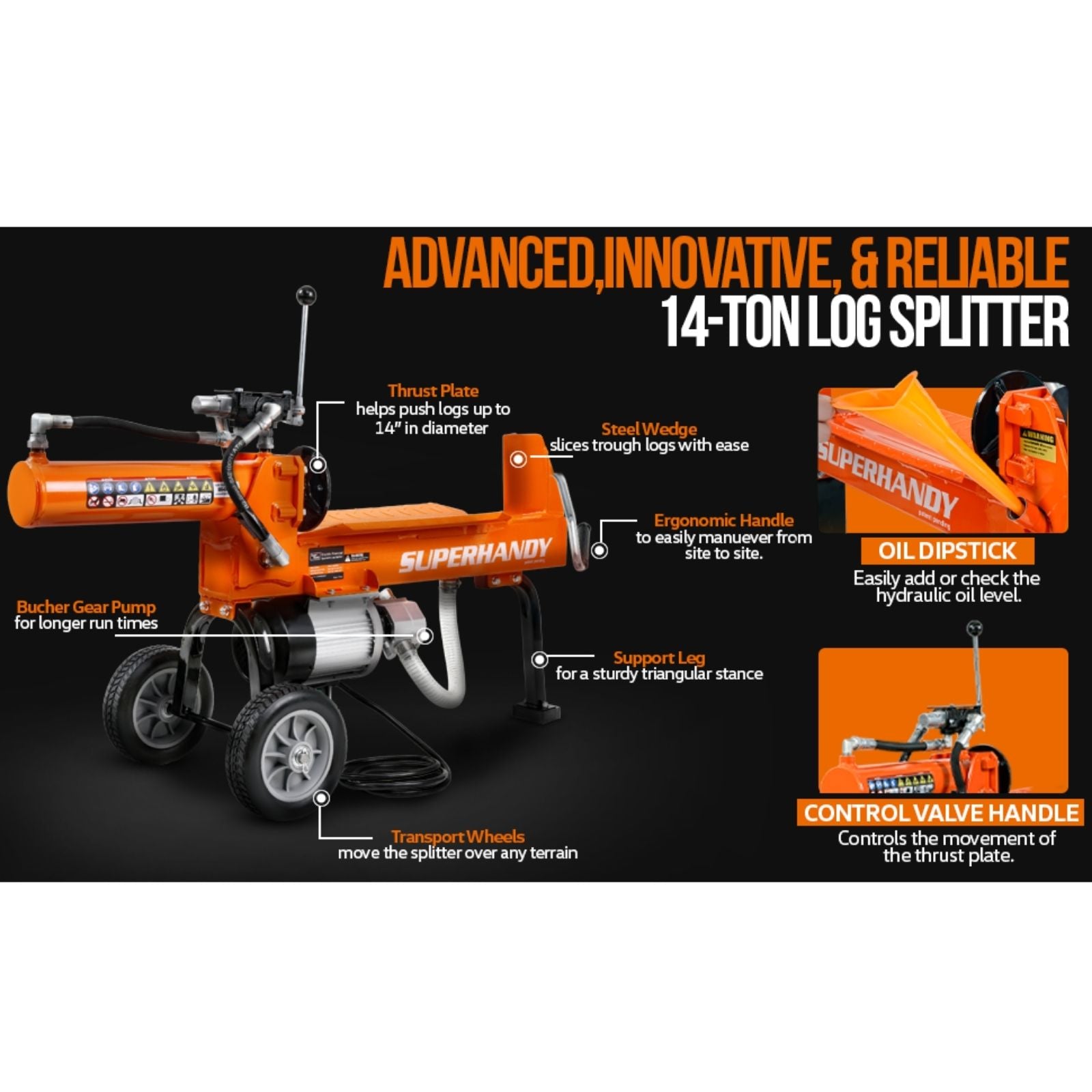 Cortadora de leña y troncos electrica de 14 ton y 2.5 hp Superhandy GUO084
