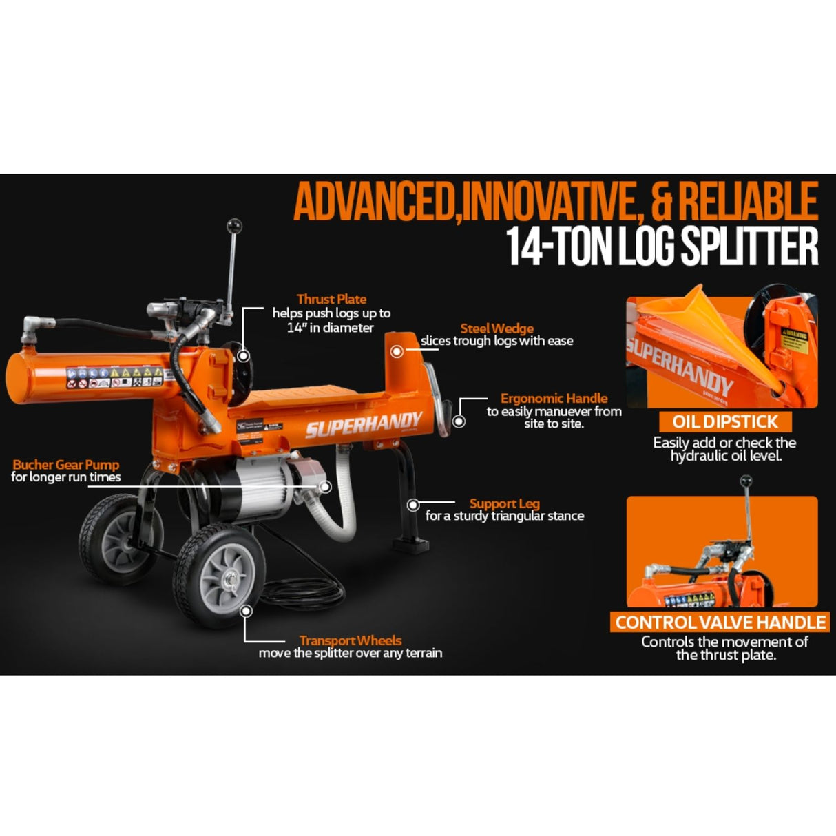 Cortadora de leña y troncos electrica de 14 ton y 2.5 hp Superhandy GUO084