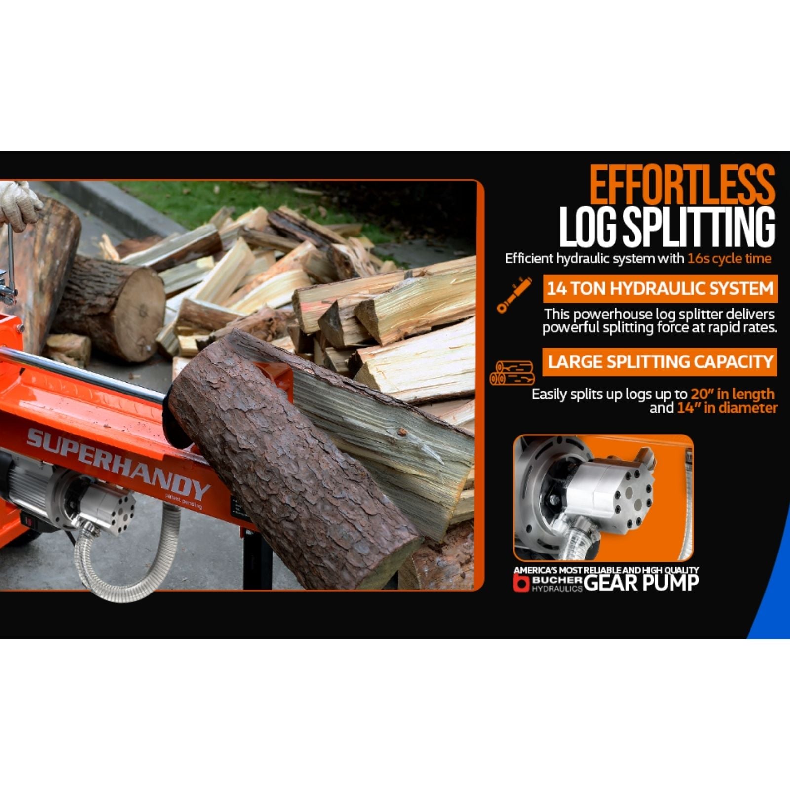 Cortadora de leña y troncos electrica de 14 ton y 2.5 hp Superhandy GUO084