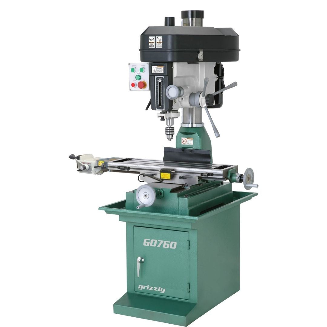 Fresadora/taladro de 8" x 29" y 2 HP con soporte y avance automático Grizzly G0760