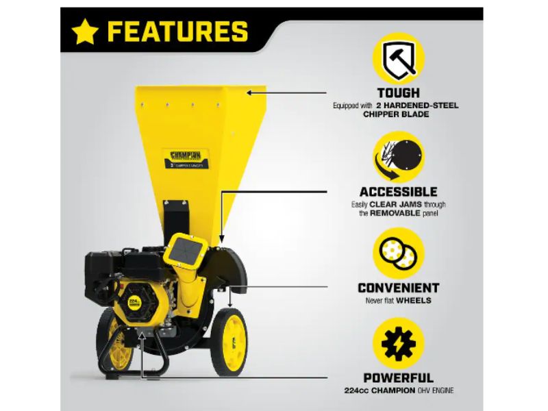 Trituradora de madera a gas vertical 2 en 1 de 3" de diámetro y 224 cc Champion