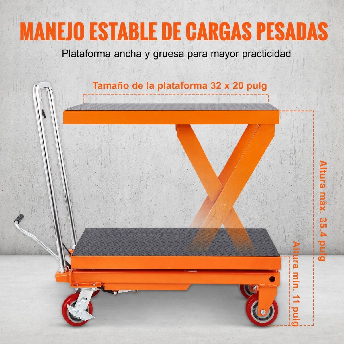 Carro con mesa elevadora hidraulica de capacidad de 1100 lbs / 500 kgs Vevor TFD50