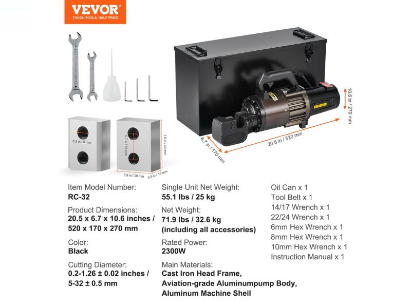 Cortadora hidraulica de varilla portatil hasta 1-1/4" 32 mm  Vevor RC32
