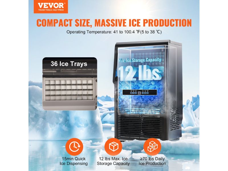 Máquina de hielo comercial de 32 kg/día - 70 lbs/24 hrs VEVOR