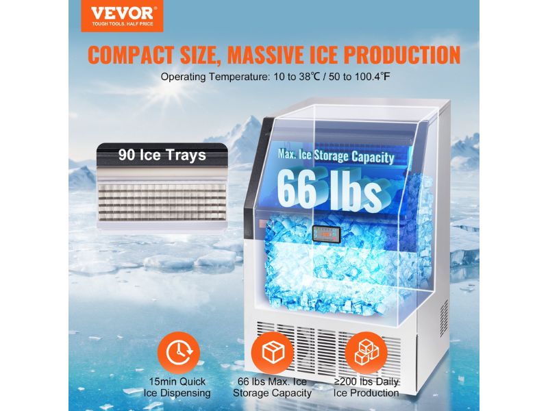 Máquina de hielo comercial de 90 kg/día - 200 lbs/24 hrs VEVOR LB200T