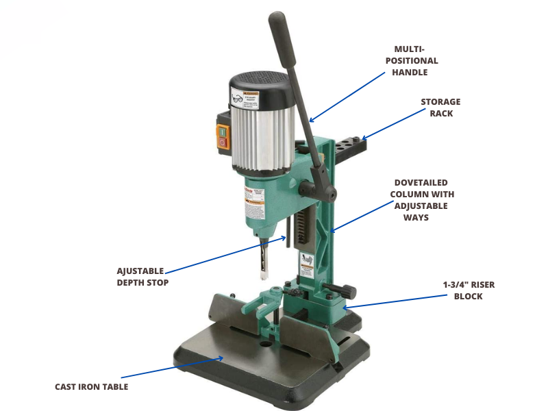 La construcción rígida de hierro fundido y el control del cabezal de piñón y cremallera en una columna de cola de milano ayudan a garantizar que esta máquina mortajadora produzca mortajas de precisión en todo momento.