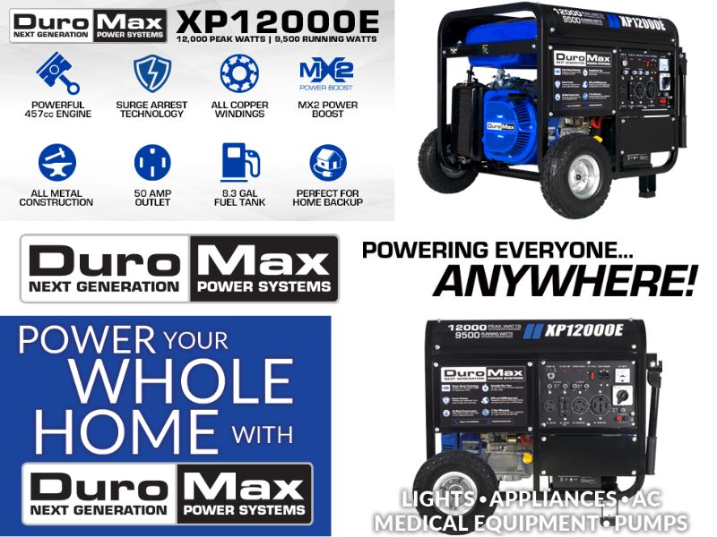 Generador portátil a gasolina de 12000 Watts  - 12 KW DuroMax XP12000E