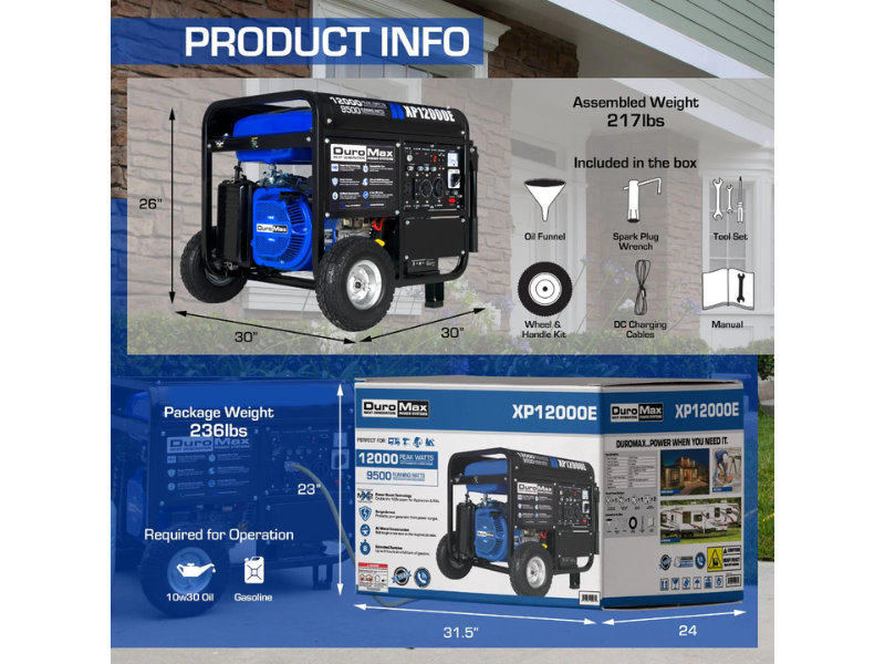 Generador portátil a gasolina de 12000 Watts  - 12 KW DuroMax XP12000E