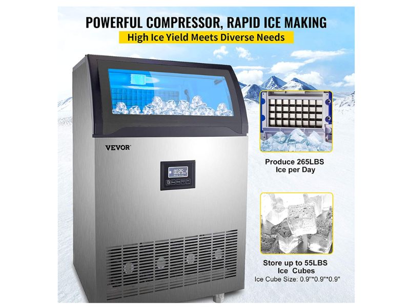 maquina de hielo comercial 120kg/24h  almacenamiento 55 lbs maquina de hielo comercial 265 lbs/24h vevor