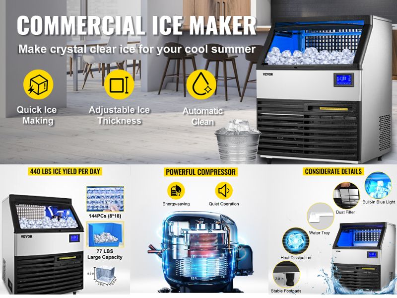  Máquina de hielo comercial: produce 200 libras de