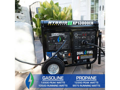 La tecnología de doble combustible permite que el generador funcione con propano líquido o gasolina.