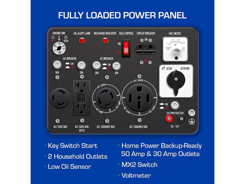 Generador dual a gasolina y gas propano de 12000 Watts - 12 Kw de DuroMax XP12000EH