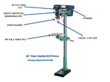 taladro de columna radial de piso de 34" y 1/2 hp grizzly industrial g7946 taladro de piso radial grizzly industrial