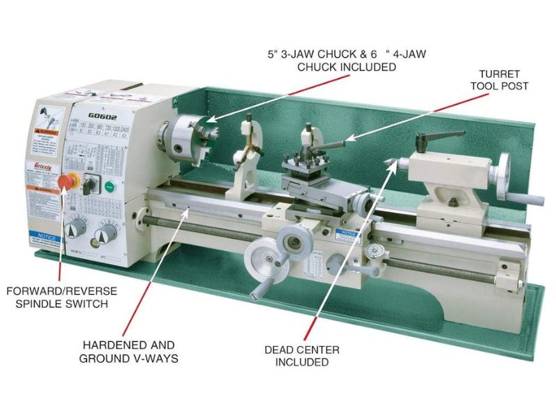 torno para metal de banco de 10" x 22" 1 hp 110v grizzly industrial g0602